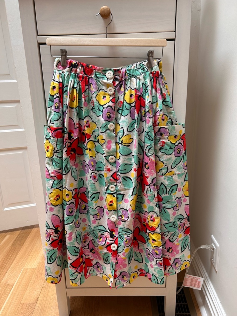 Floral Button-Front A-Line Skirt in Mint Multi